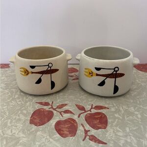Vintage MCM West Bend Ceramic Bean Pot Crock set 2 
Planter Utensil Crock
